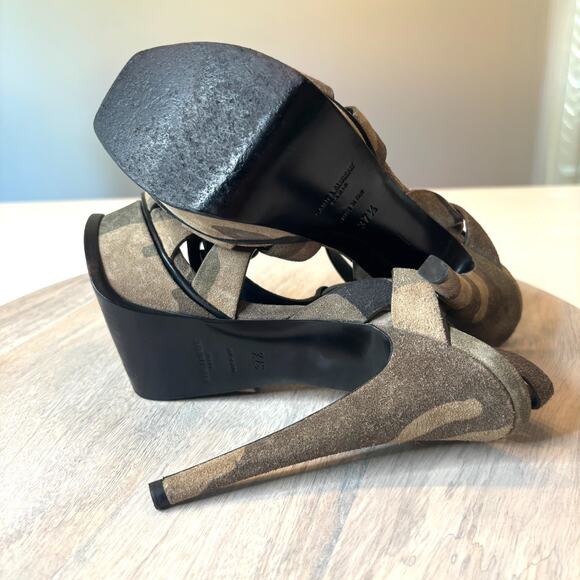 YSL Yves Saint Laurent Camouflage Green Suede Tribute Stiletto Heels Size 7.5 - Picture 12 of 14